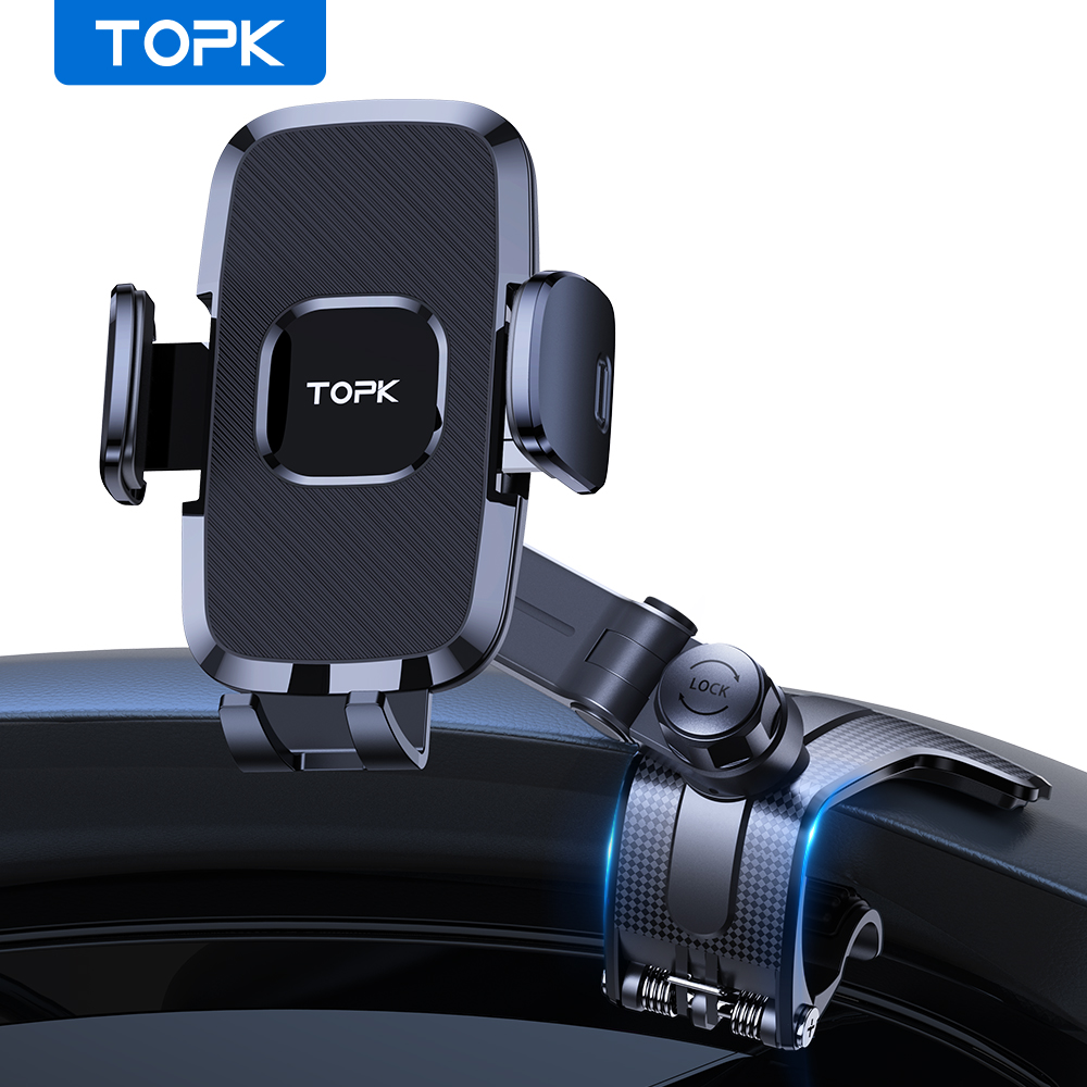 Car Accessories Tablet Holder - TOPK 自動車電話ホルダーダッシュボードマウント簡単クリップユニバーサルカーマウント電話スタンド iPhone 15 14 サムスン