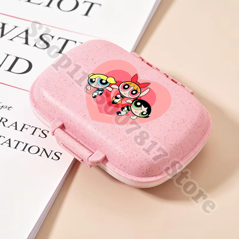 Tablet Accessories Gifts - かわいいパワーパフガールズのかわいいピル収納ボックス、コンパートメント付き薬オーガナイザーボックス、ポータブルプラスチック製タブレット容器ギフト