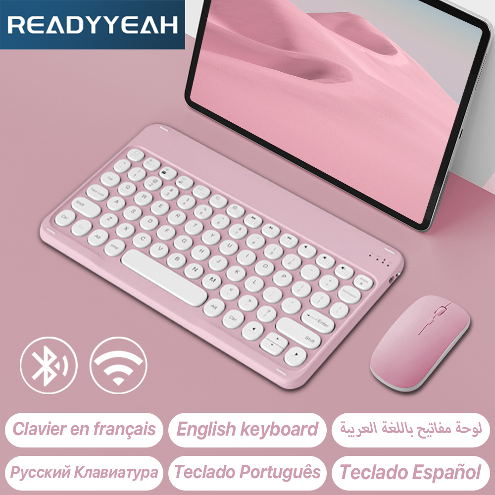 Best Tablet Accessories - Apple, Samsung, iPad, iPhone,タブレット用のBluetoothワイヤレスキーボードとマウス,スペイン語,ポルトガル語,ロシア語,フランス語版