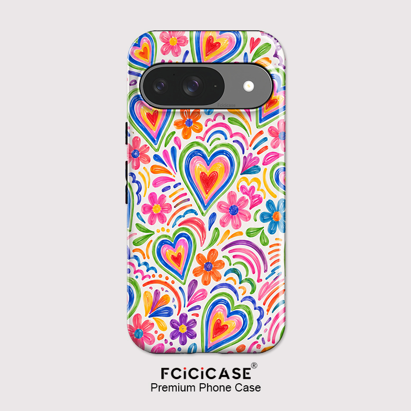 Google Pixel 9 - Fcicicase ピクセル10A用 ラブハートフラワー柄スマホケース Google Pixel 10