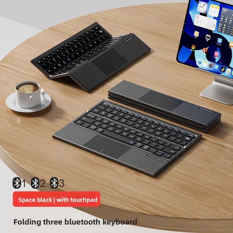 Tablet Accessories Gifts - タブレットキーボード トリプルフォールド ポータブルタッチパッド付き ワイヤレスBluetoothキーボード iPad ノートパソコン