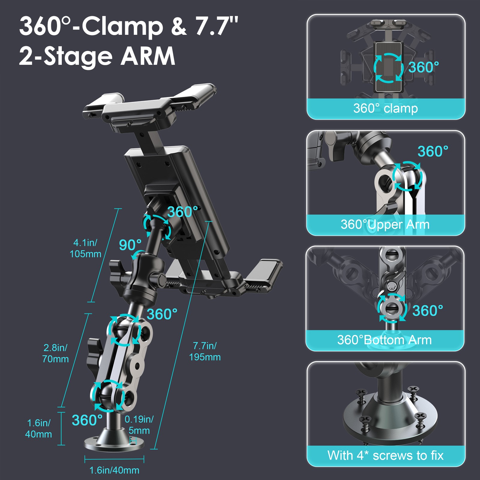 トラック用タブレットマウント、ヘビーデューティードリルベース - Tablet Car Mount のレビューと価格