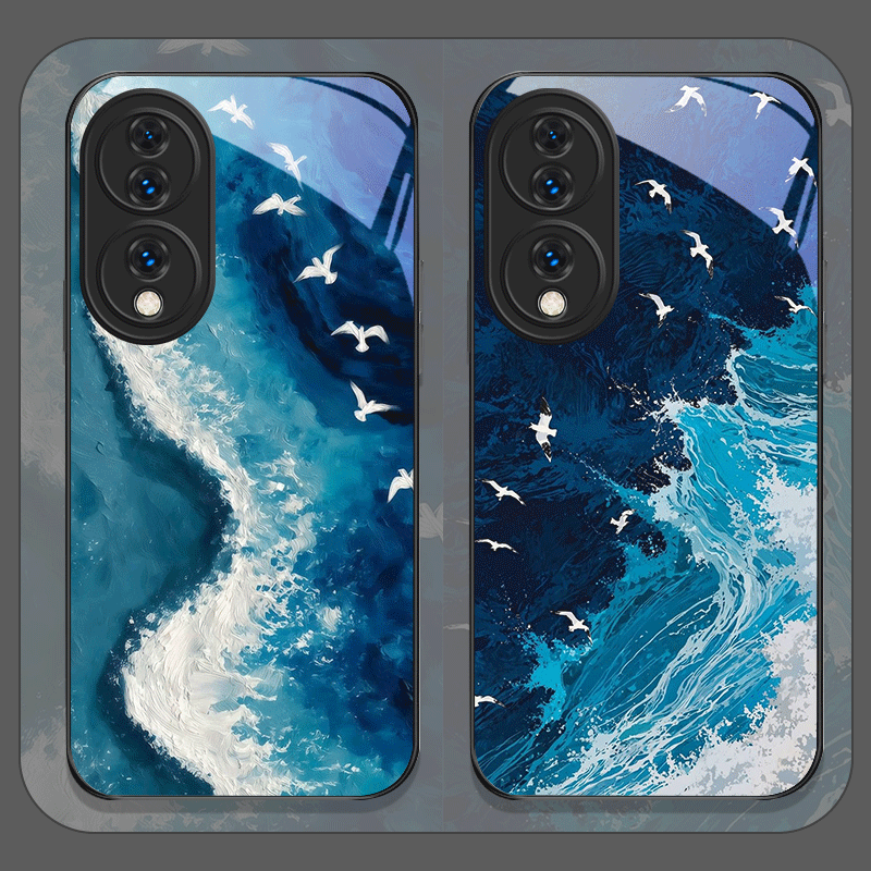 夏のビーチ、青い海の波柄プリント強化ガラス製スマホケース H - Huawei Nova 12 のレビューと価格